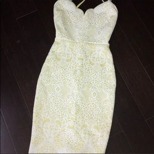 Yellow lace detail ASOS scuba midi dress